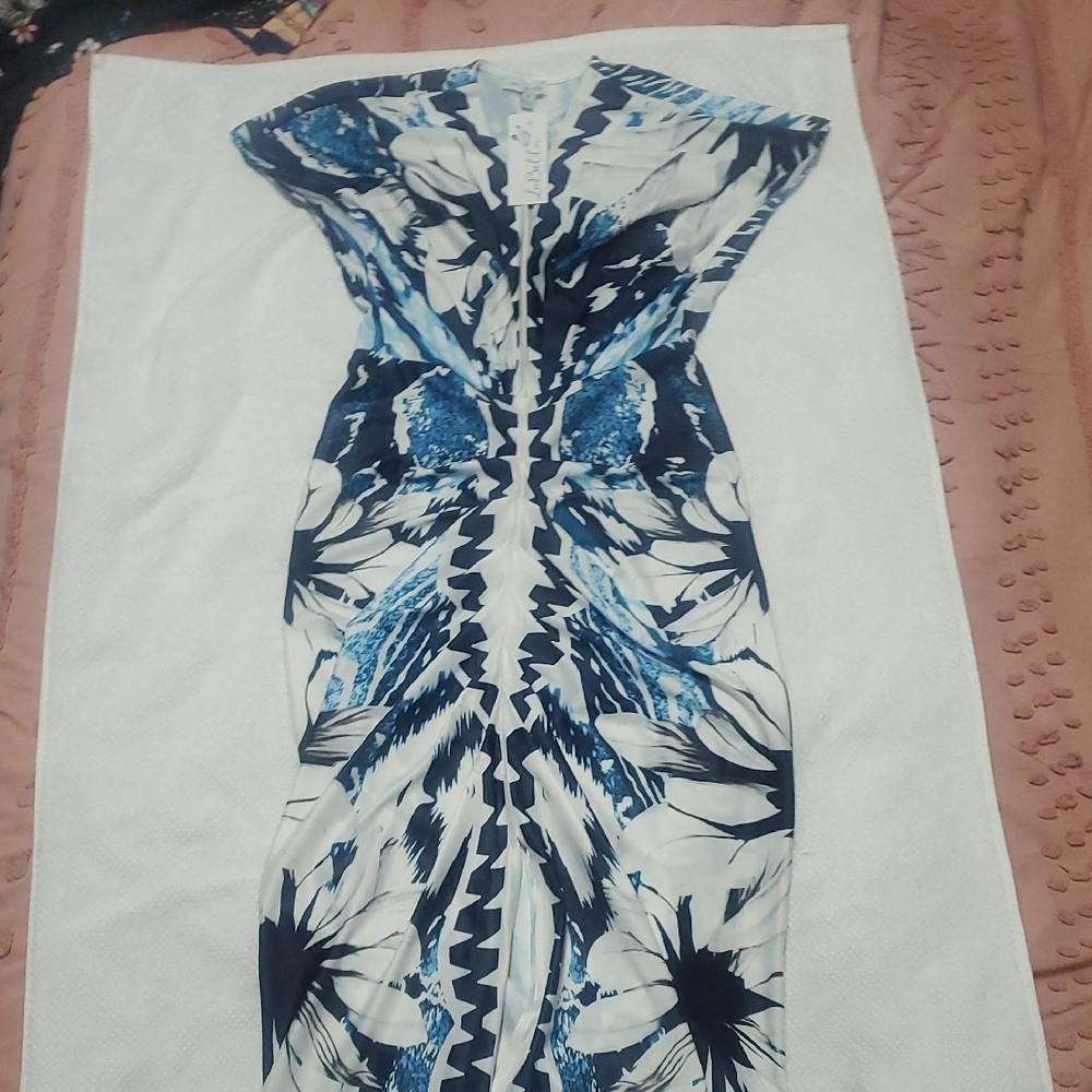 Blue and White Floral Maxi Dress with Sculpted Fit
